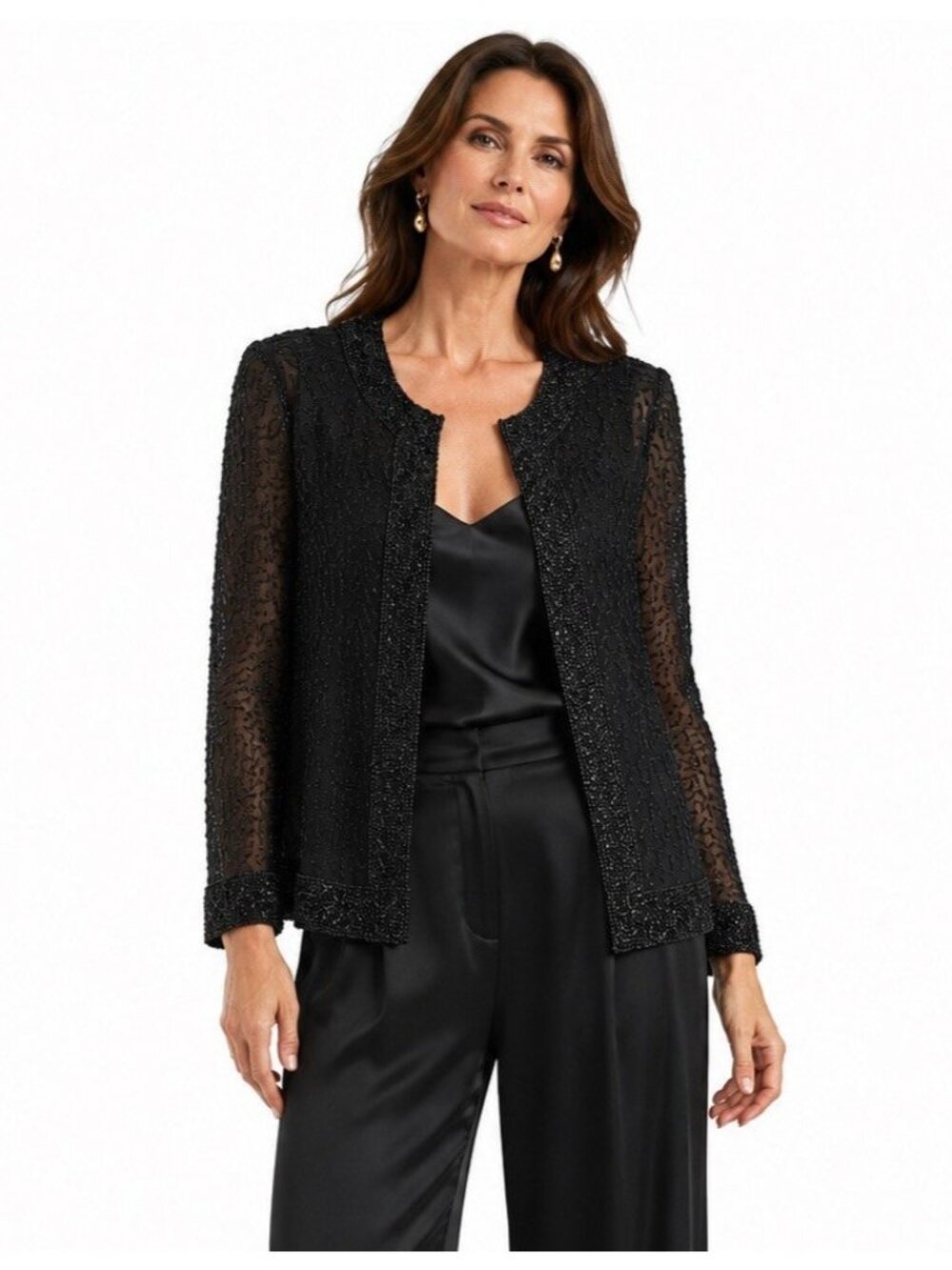 LAURENCE KAZAR jacket blazer black beaded MEDIUM 90s glamour black tie evening